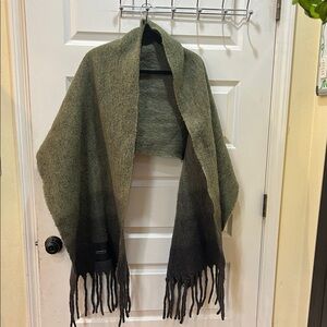 All Saints Olive to Dark Green Ombre Fringe Throw